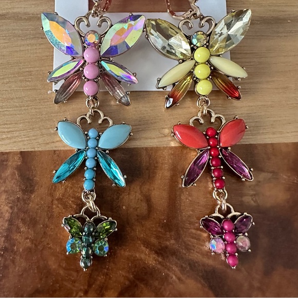 Betsey Johnson Love Fest Butterfly Linear Drop Multicolored Crystal Earrings - Picture 2 of 3